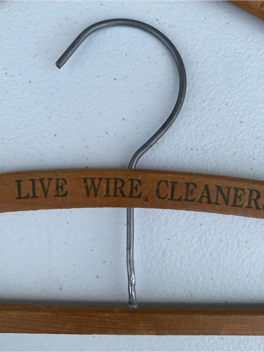 Lot of 2 : Vintage Wooden Advertising Clothes Hangers Marshall Steel Live Wire